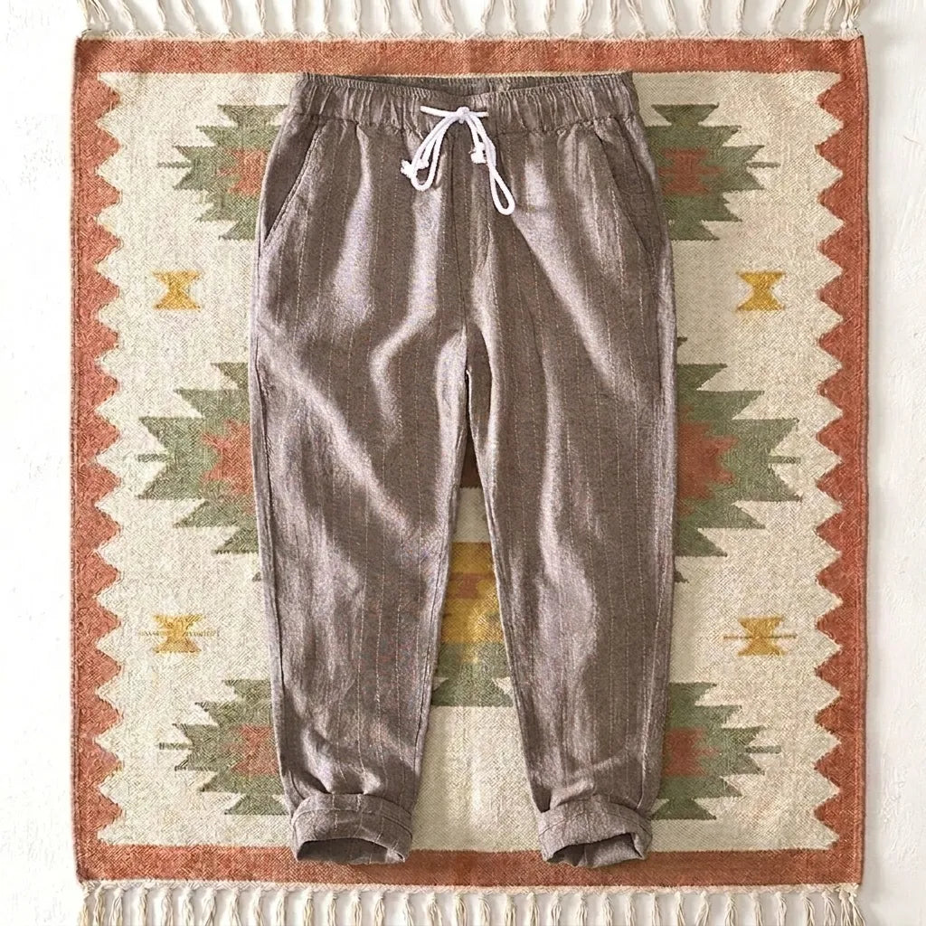 PureOnSkin Men's Summer Cotton and Linen Striped Pants