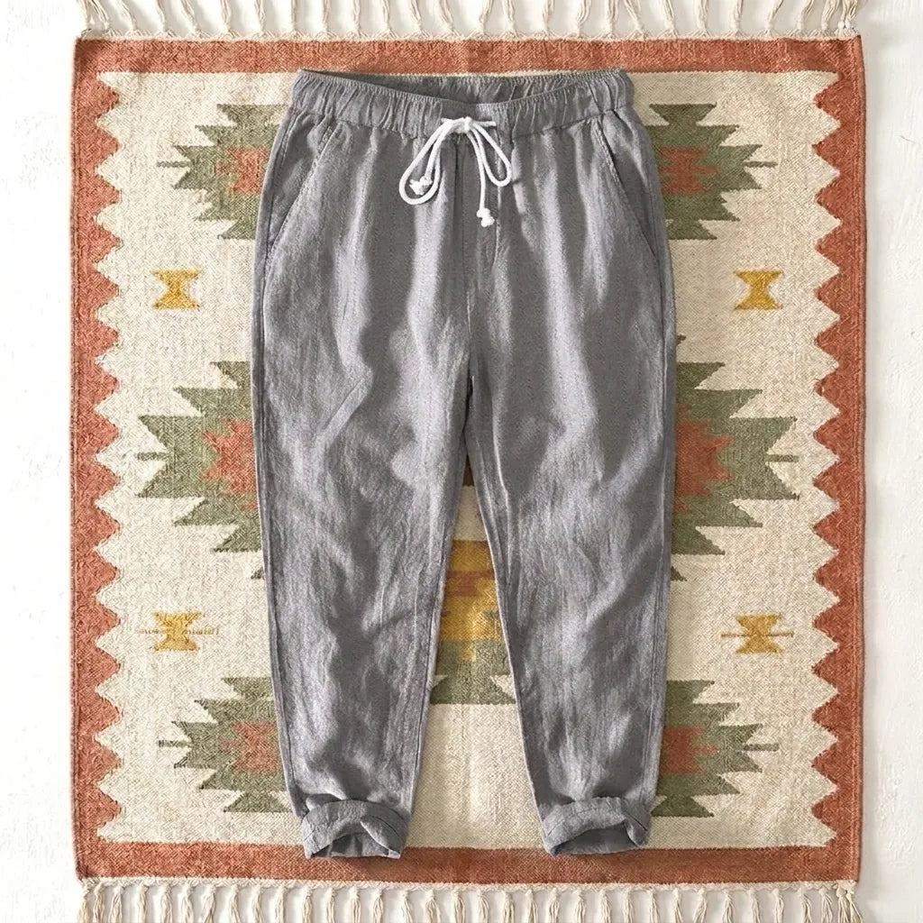 PureOnSkin Men's Summer Cotton and Linen Striped Pants