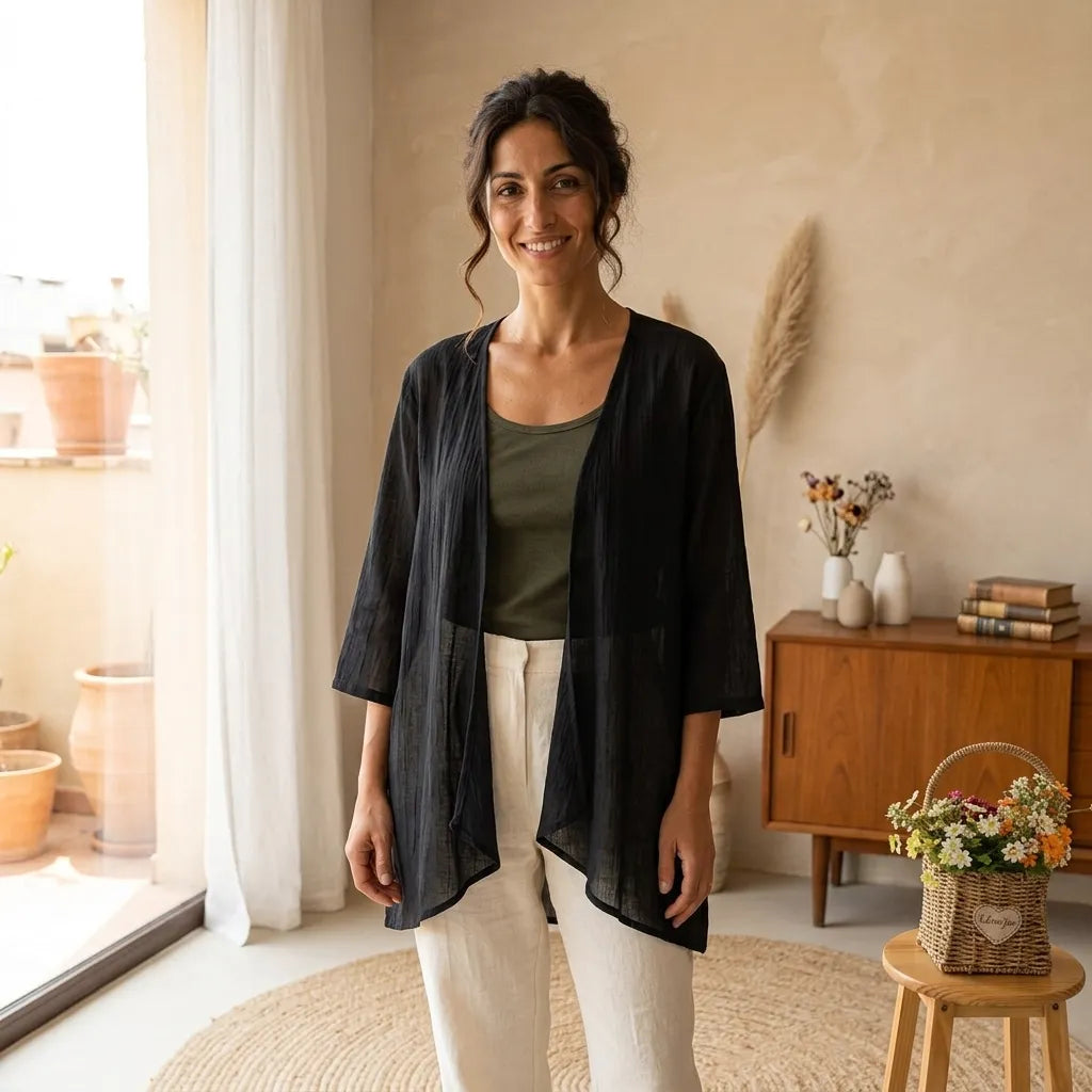 PureOnSkin Women's Cotton and Linen Summer Cardigan - Thin Breathable Protective Shawl
