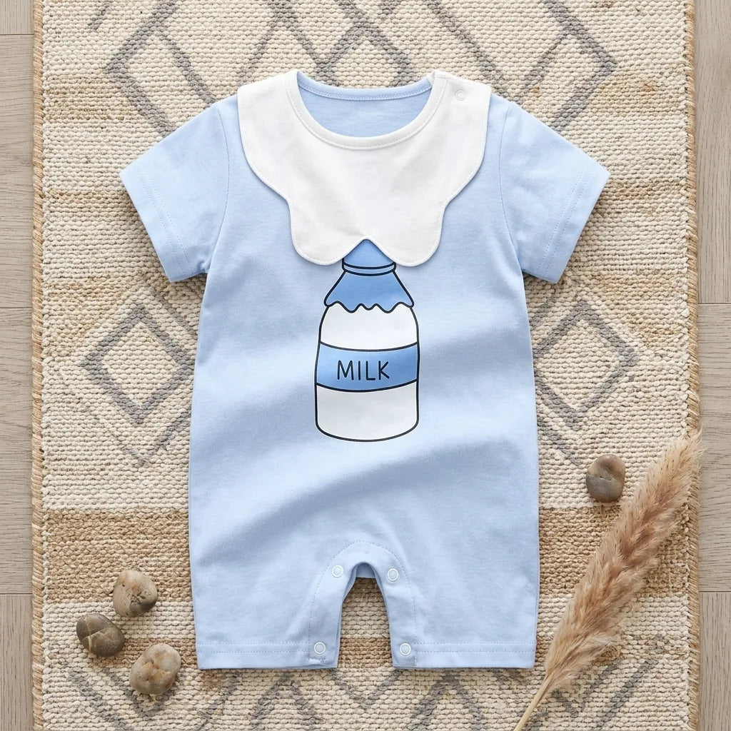 PureOnSkin Unisex Newborn Pure Cotton Summer Romper Pajamas Friction-Free Short Sleeve Sleepsuit