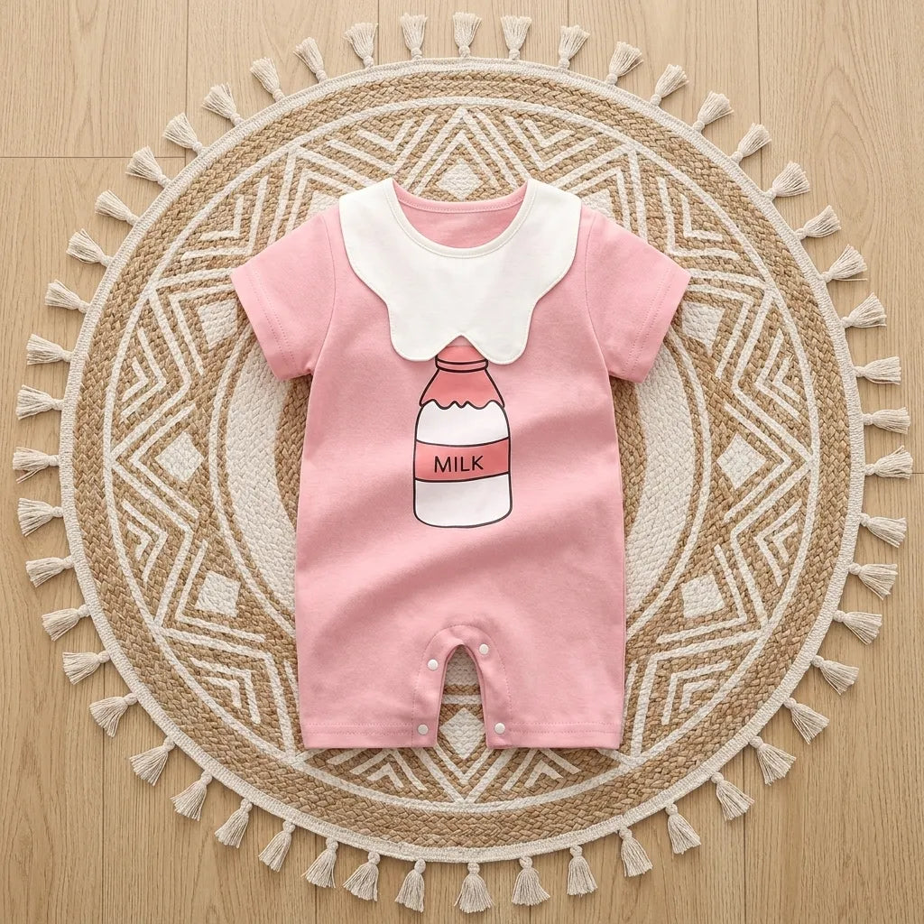 PureOnSkin Unisex Newborn Pure Cotton Summer Romper Pajamas Friction-Free Short Sleeve Sleepsuit