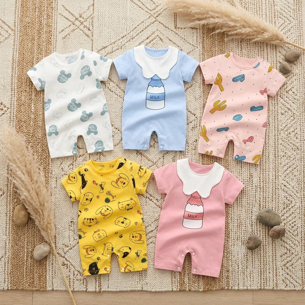PureOnSkin Unisex Newborn Pure Cotton Summer Romper Pajamas Friction-Free Short Sleeve Sleepsuit