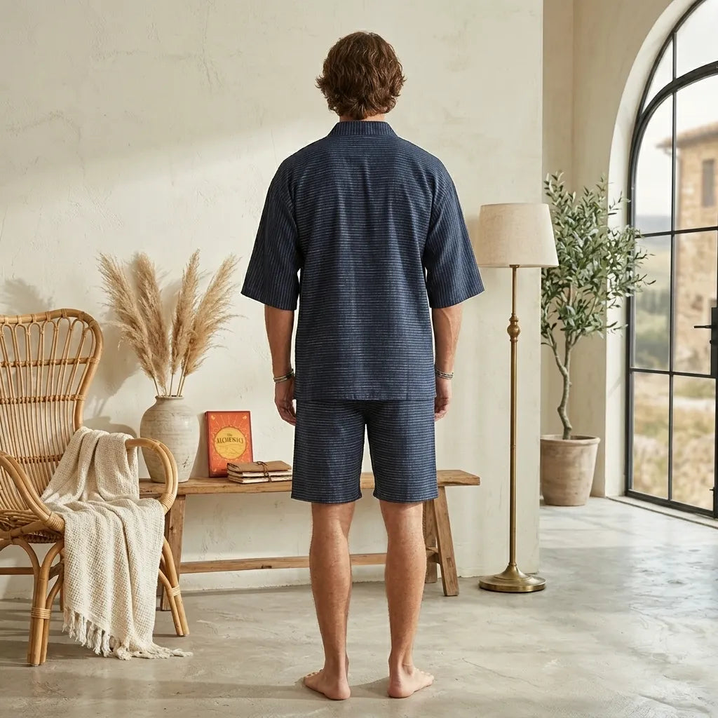 PureOnSkin Men's Japanese Style Cotton Kimono Pajama Set