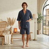PureOnSkin Men's Japanese Style Cotton Kimono Pajama Set