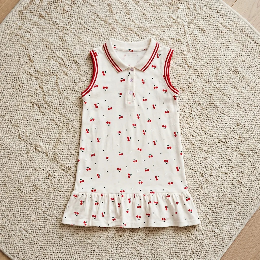 PureOnSkin Children's Cherry Print Sleeveless Polo Dress