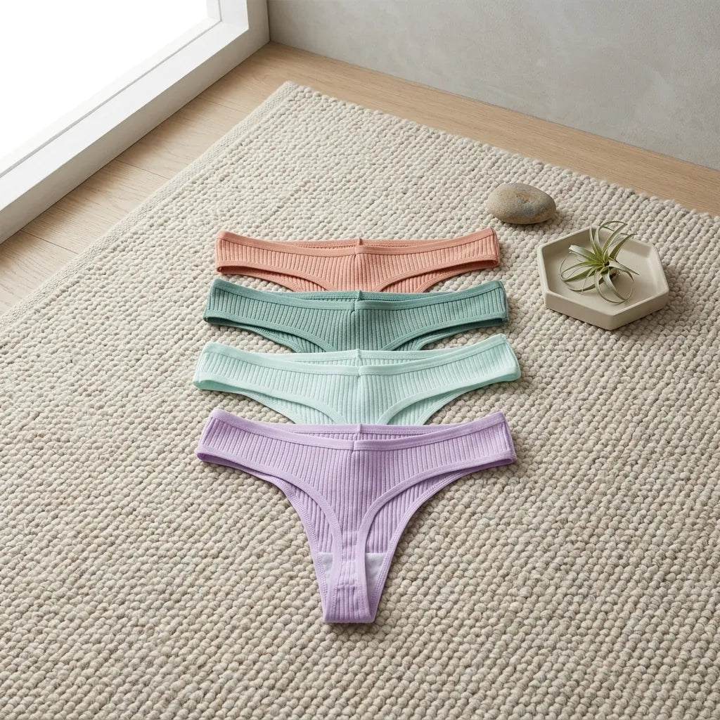 PureOnSkin Women's Premium 100% Cotton Low-Rise Thongs 5-Piece Hypoallergenic Comfort Set