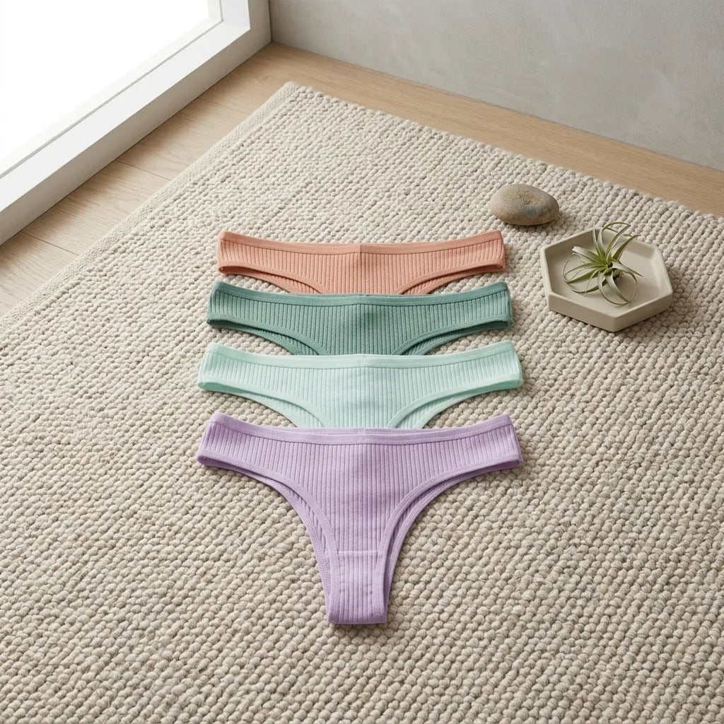 PureOnSkin Women's Premium 100% Cotton Low-Rise Thongs 5-Piece Hypoallergenic Comfort Set
