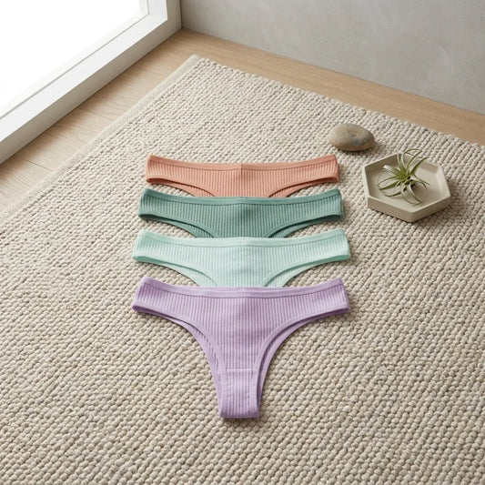 Premium 100% Cotton Low-Rise Thongs 5-Piece Set