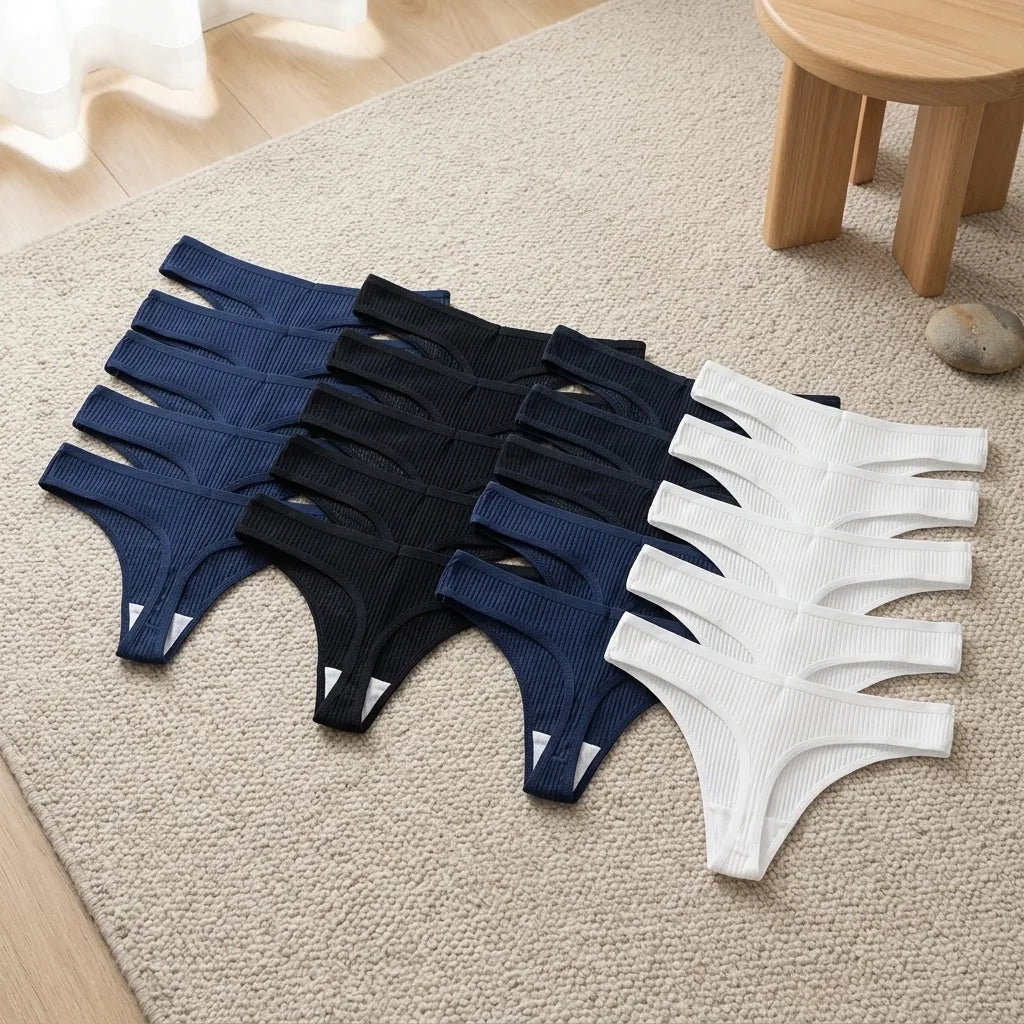 PureOnSkin Women's Premium 100% Cotton Low-Rise Thongs 5-Piece Hypoallergenic Comfort Set
