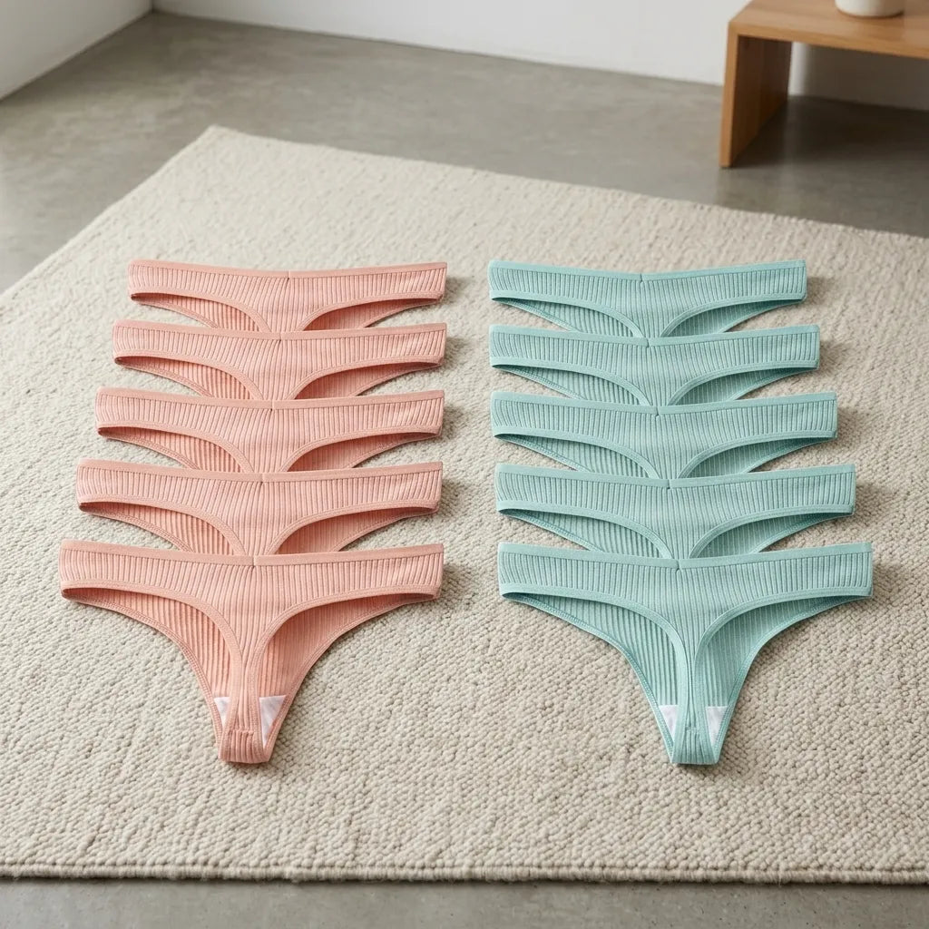 PureOnSkin Women's Premium 100% Cotton Low-Rise Thongs 5-Piece Hypoallergenic Comfort Set