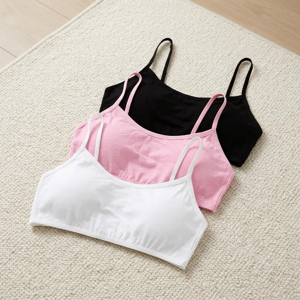 PureOnSkin Girls Premium 100% Cotton Training Bra 3-Piece Hypoallergenic Comfort Set
