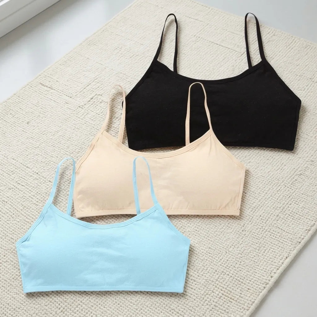 PureOnSkin Girls Premium 100% Cotton Training Bra 3-Piece Hypoallergenic Comfort Set