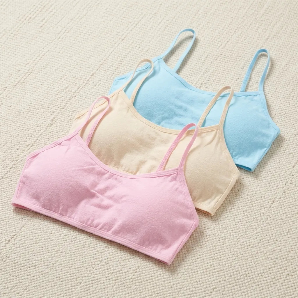 PureOnSkin Girls Premium 100% Cotton Training Bra 3-Piece Hypoallergenic Comfort Set