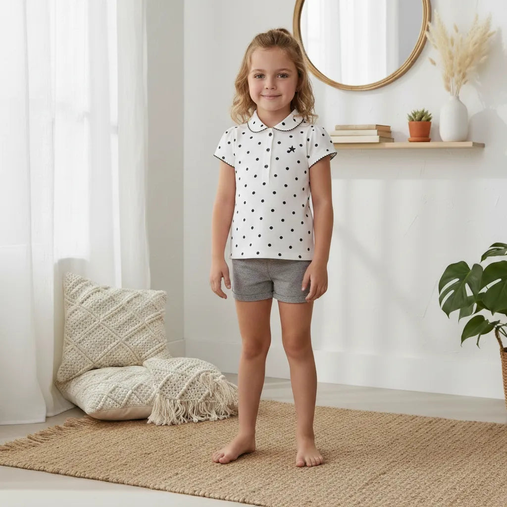Soft cotton texture of the Kids Button Detail Short Sleeve Polo showing the durable and skin-friendly weave.