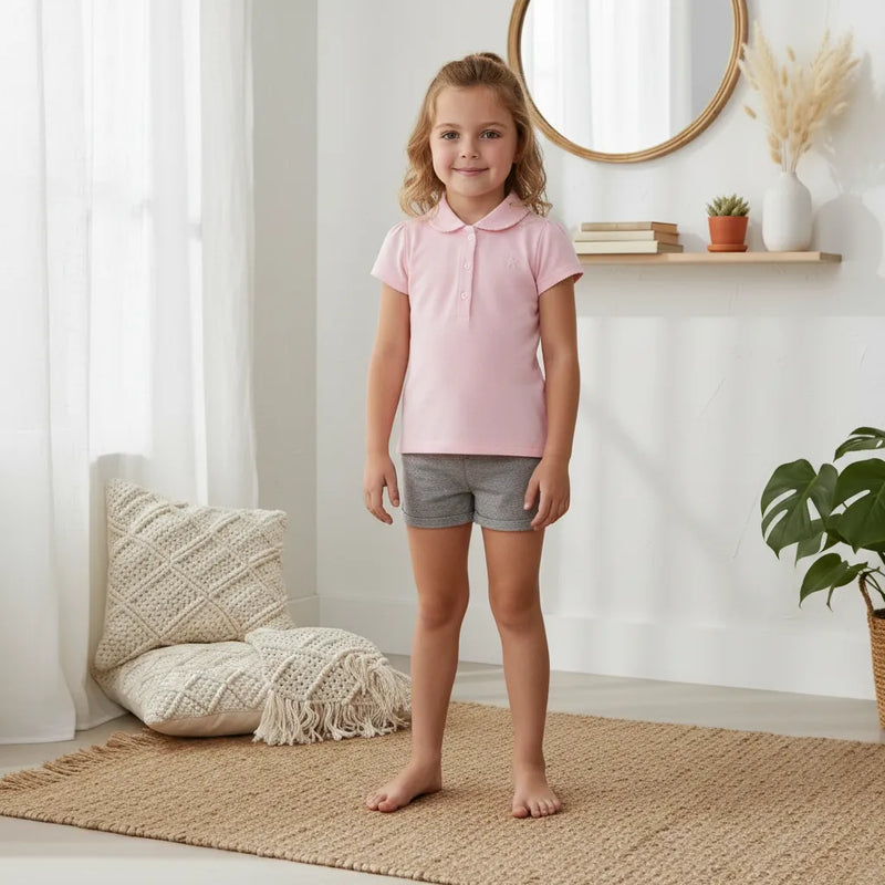 PureOnSkin Non-Irritating Kids Cotton Short Sleeve Polo Shirt for Sensitive Skin & Eczema Comfort – Pink