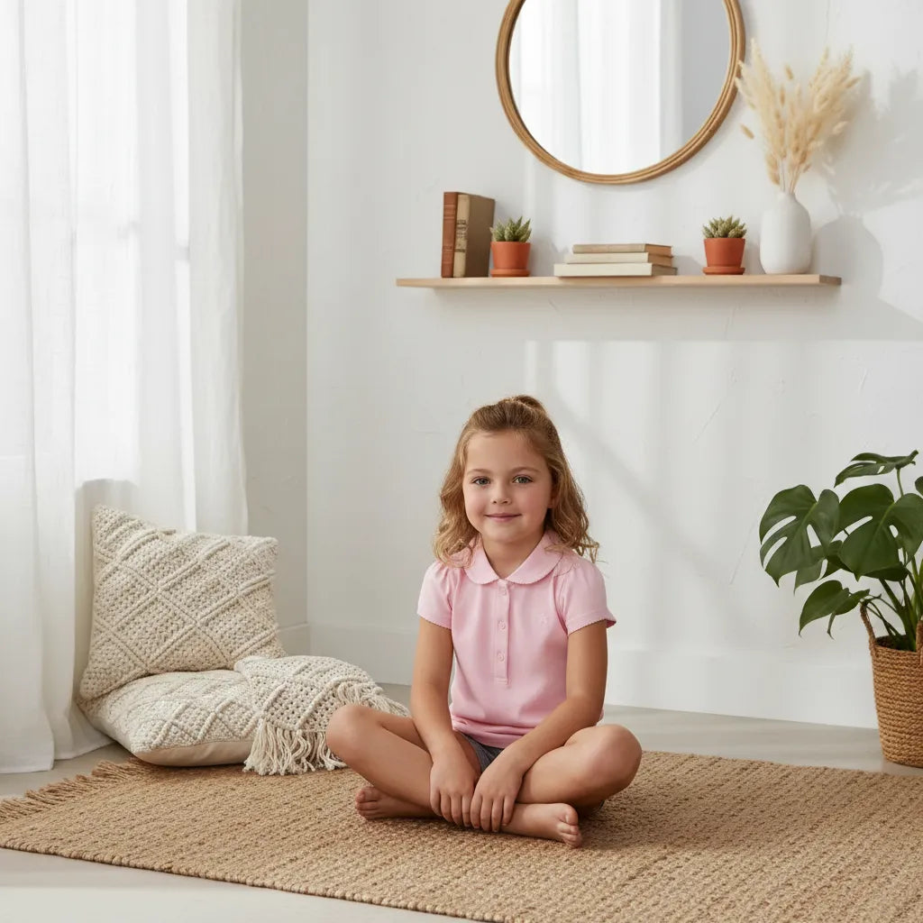 Kids Button Detail Short Sleeve Polo in breathable cotton for children’s sensitive skin.
