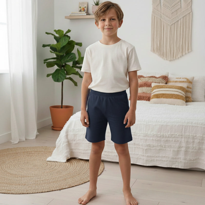 PureOnSkin Friction-Free Kids Cotton Elastic Waist Shorts for Sensitive Skin & Eczema Comfort – Dark Blue