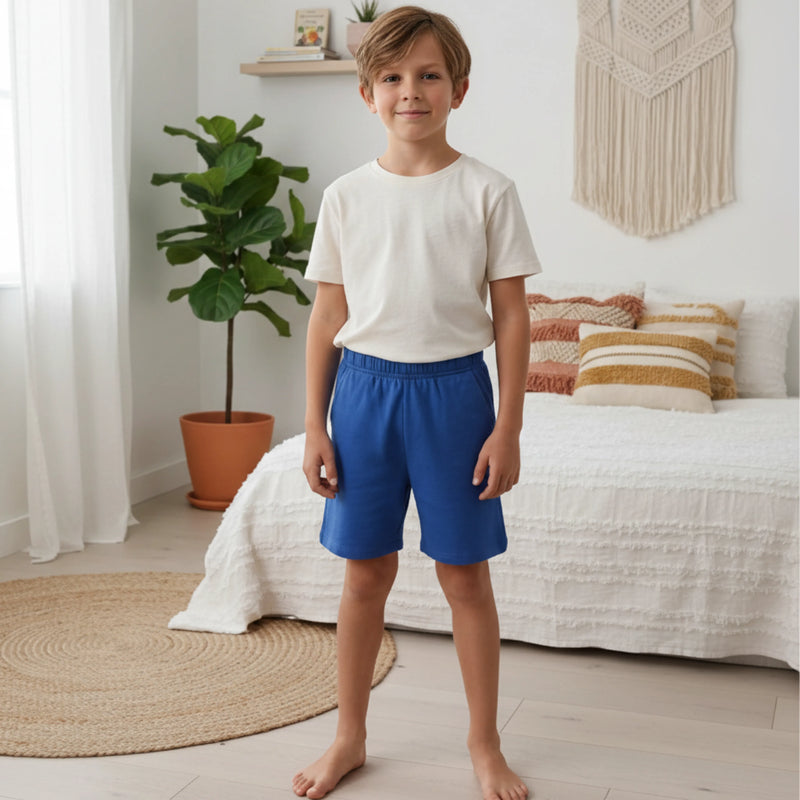 PureOnSkin Friction-Free Kids Cotton Elastic Waist Shorts for Sensitive Skin & Eczema Comfort – Royal Blue