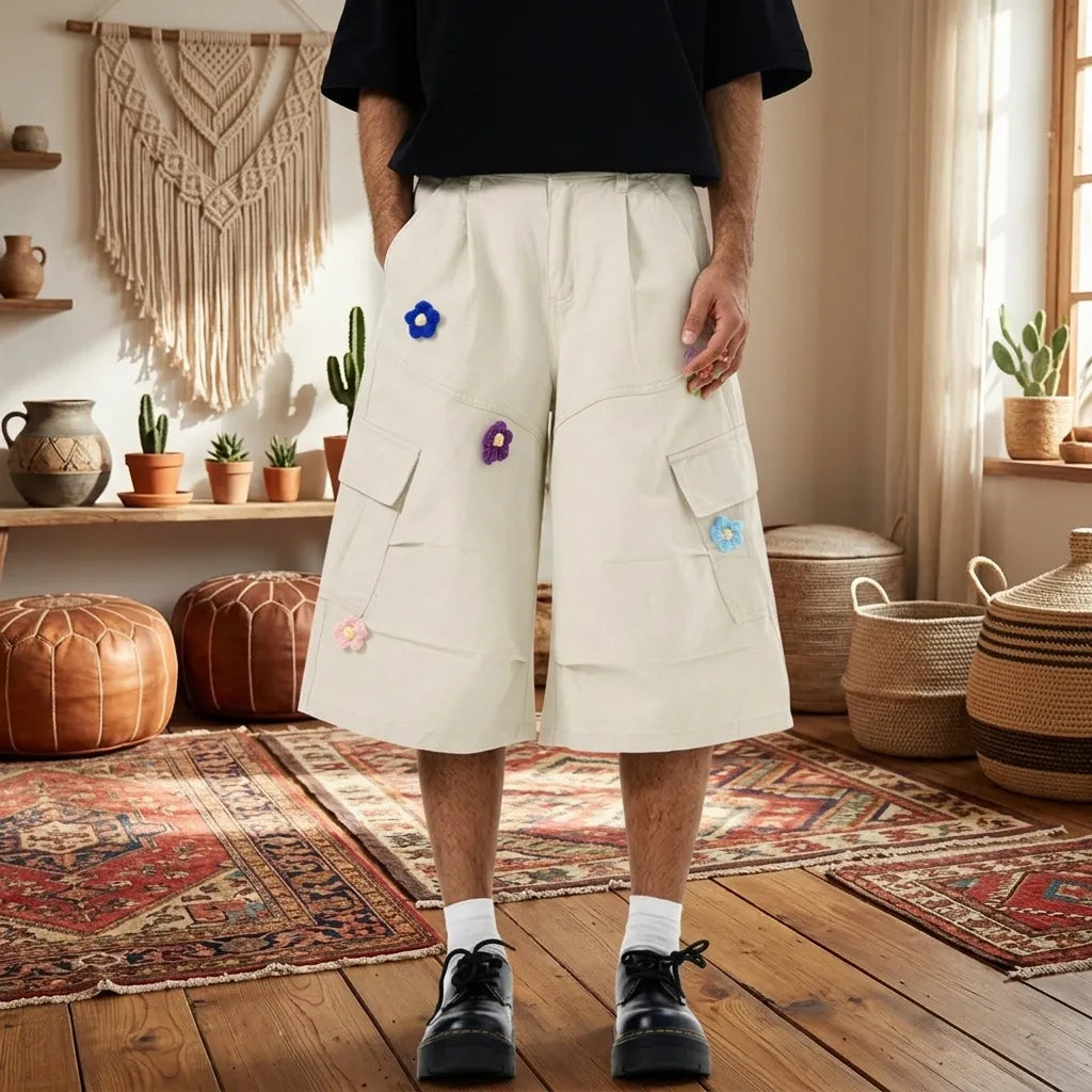 PureOnSkin Friction-Free Men’s Cotton Cargo Shorts with Drawstring for Sensitive Skin & Eczema Comfort