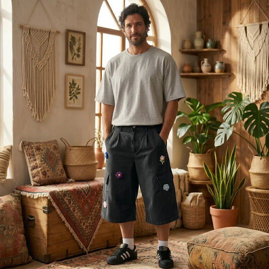 PureOnSkin Friction-Free Men’s Cotton Cargo Shorts with Drawstring for Sensitive Skin & Eczema Comfort