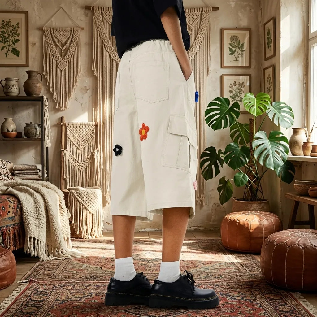 PureOnSkin Friction-Free Men’s Cotton Cargo Shorts with Drawstring for Sensitive Skin & Eczema Comfort