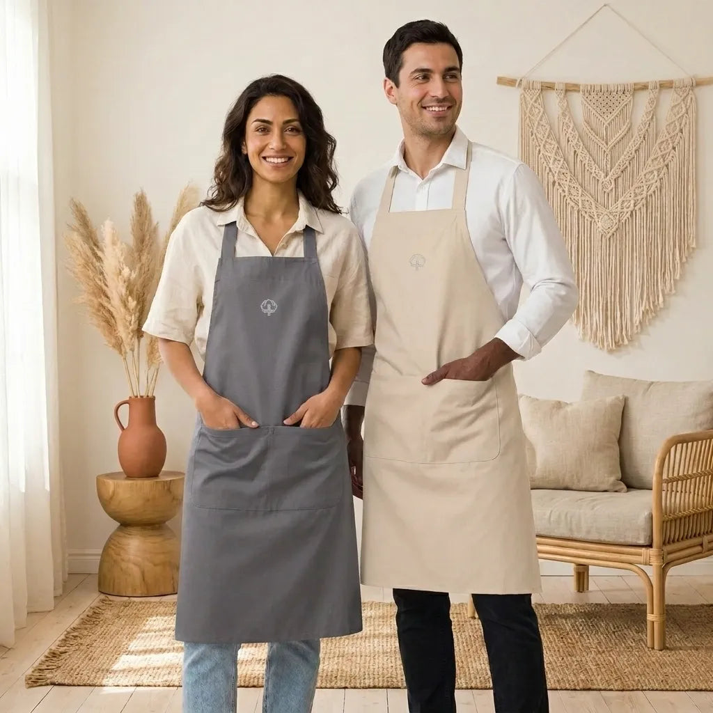PureOnSkin Adjustable Organic Cotton Kitchen Apron - Hypoallergenic Frictional Protection