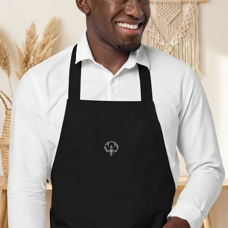 PureOnSkin Adjustable Organic Cotton Kitchen Apron - Hypoallergenic Frictional Protection – Black