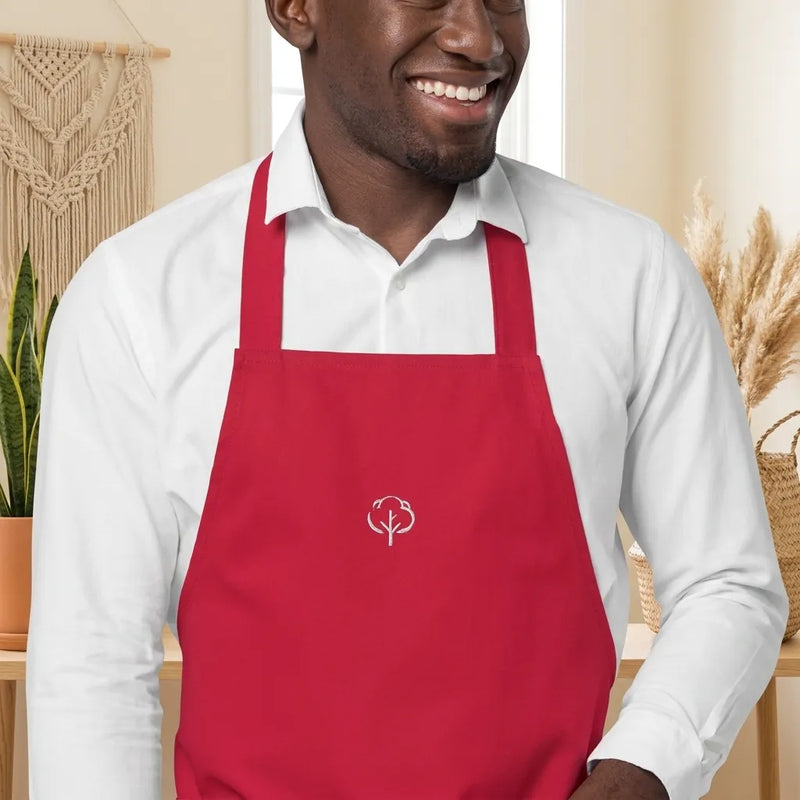 PureOnSkin Adjustable Organic Cotton Kitchen Apron - Hypoallergenic Frictional Protection – Red