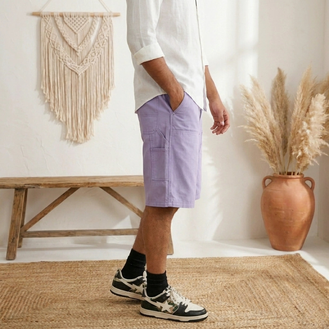 PureOnSkin Men's Casual Loose Fit Cotton Shorts - Breathable Drawstring Loungewear