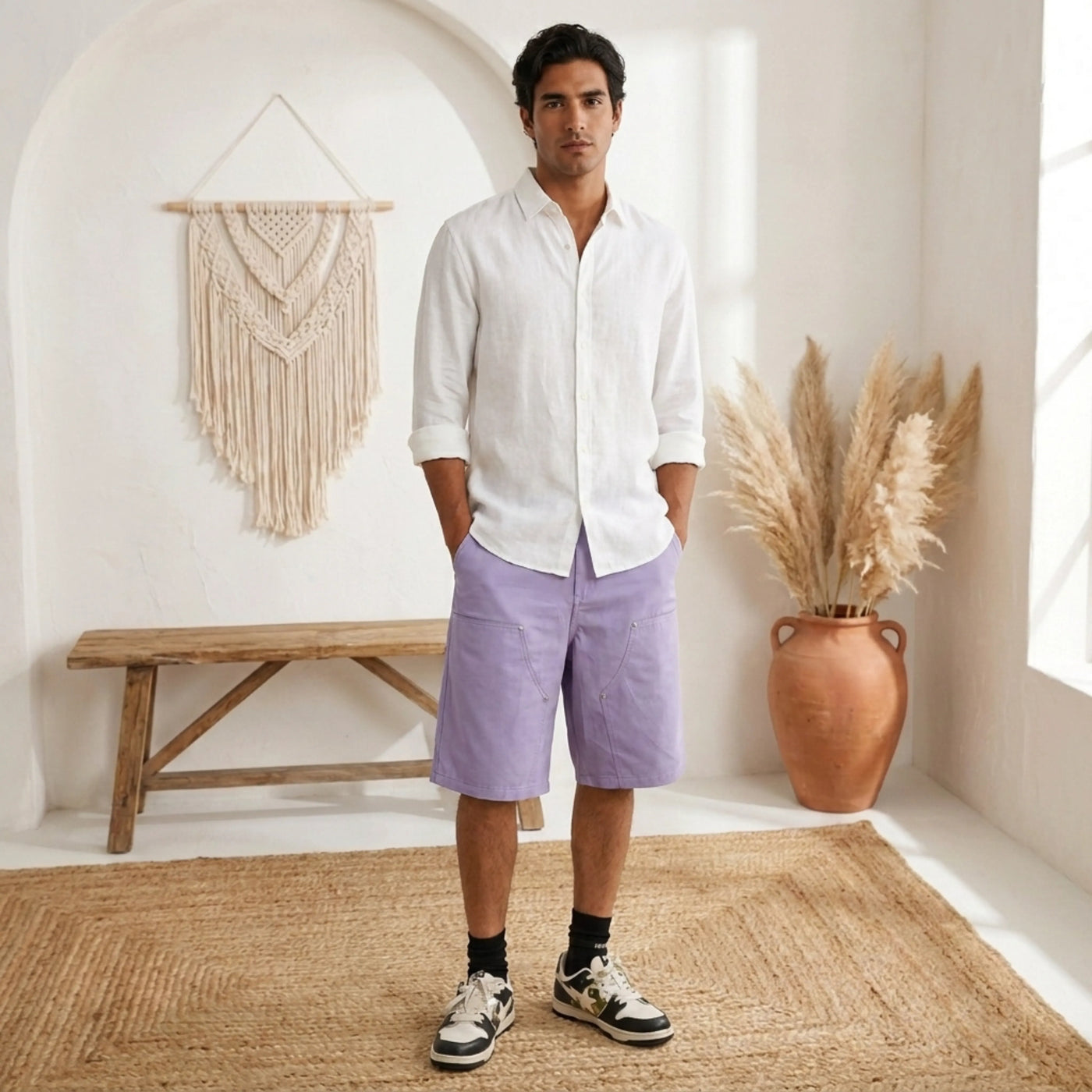PureOnSkin Men's Casual Loose Fit Cotton Shorts - Breathable Drawstring Loungewear