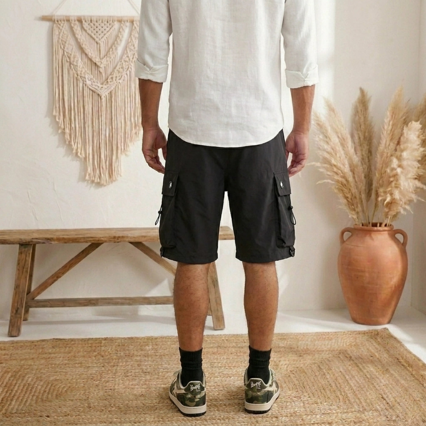 PureOnSkin Men's Casual Drawstring Cargo Shorts - 100% Breathable Cotton
