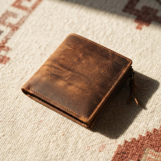 Retro Cowhide Double Zipper Wallet