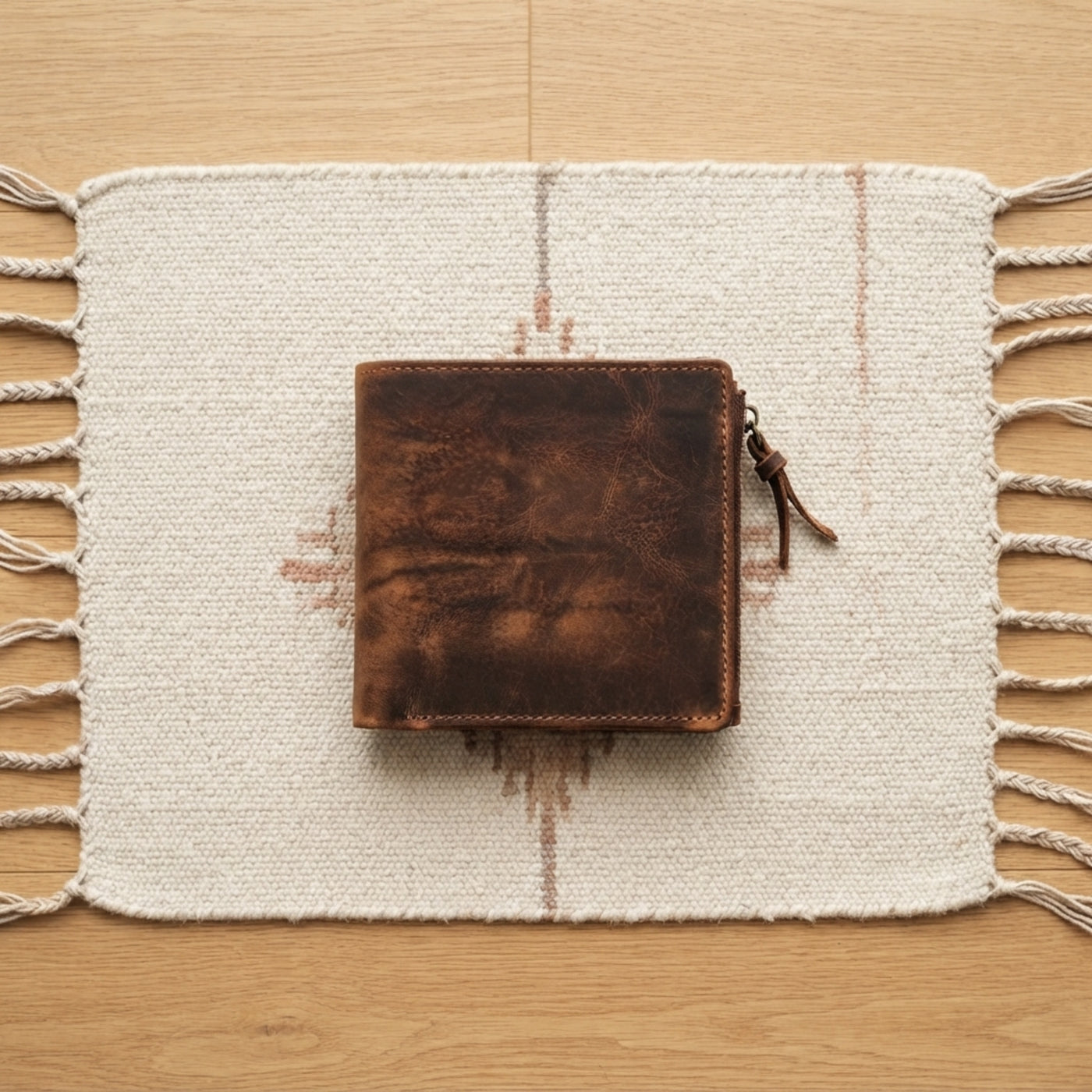 Retro Cowhide Double Zipper Wallet