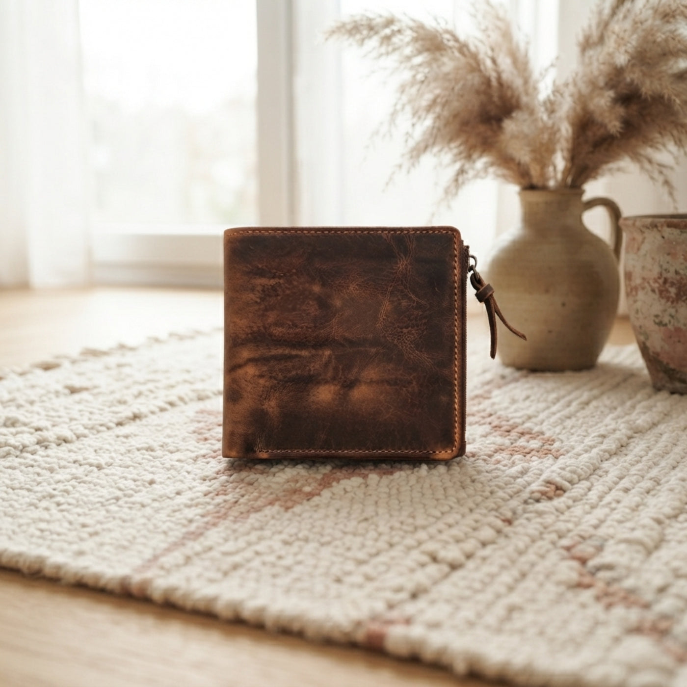 Retro Cowhide Double Zipper Wallet