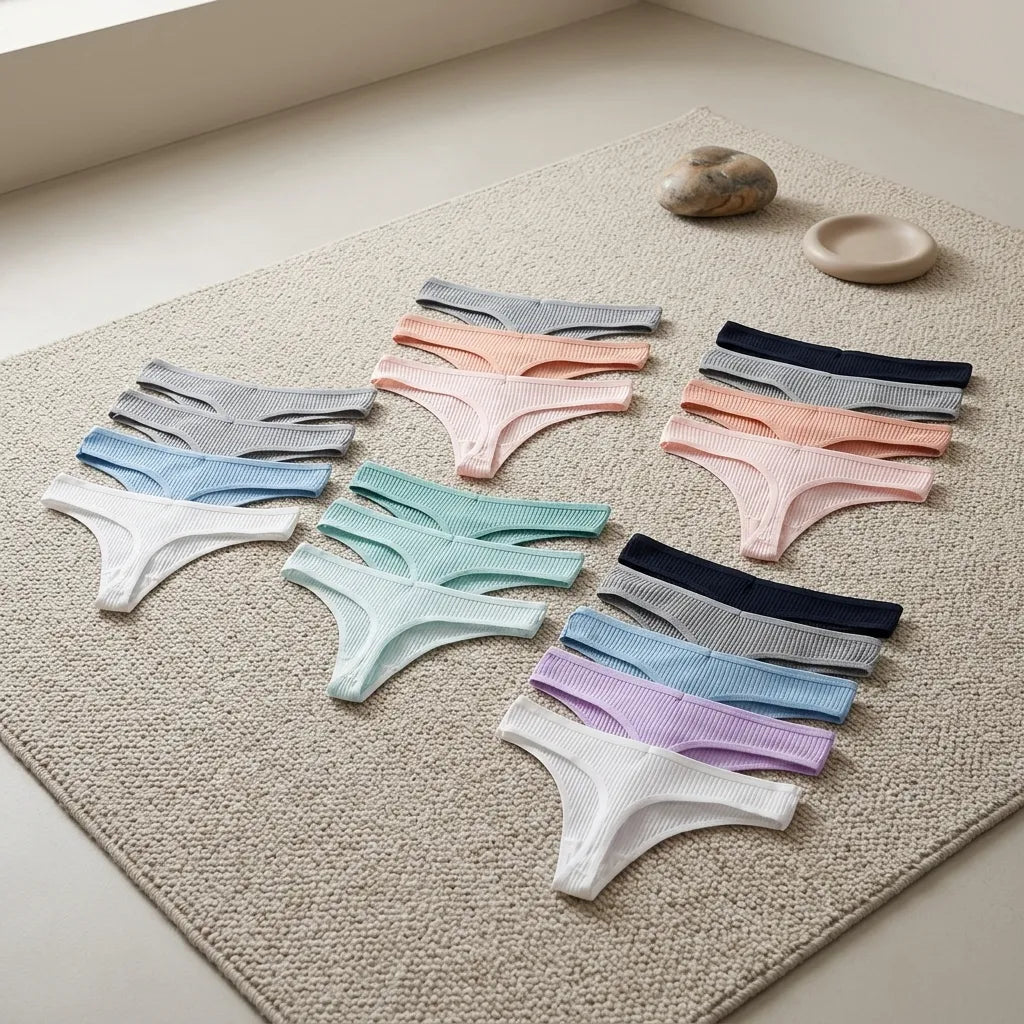 PureOnSkin Women's Premium 100% Cotton Low-Rise Thongs 5-Piece Hypoallergenic Comfort Set