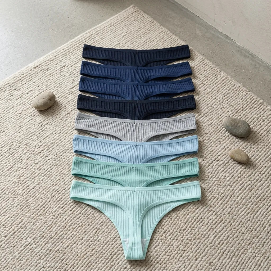 PureOnSkin Women's Premium 100% Cotton Low-Rise Thongs 5-Piece Hypoallergenic Comfort Set