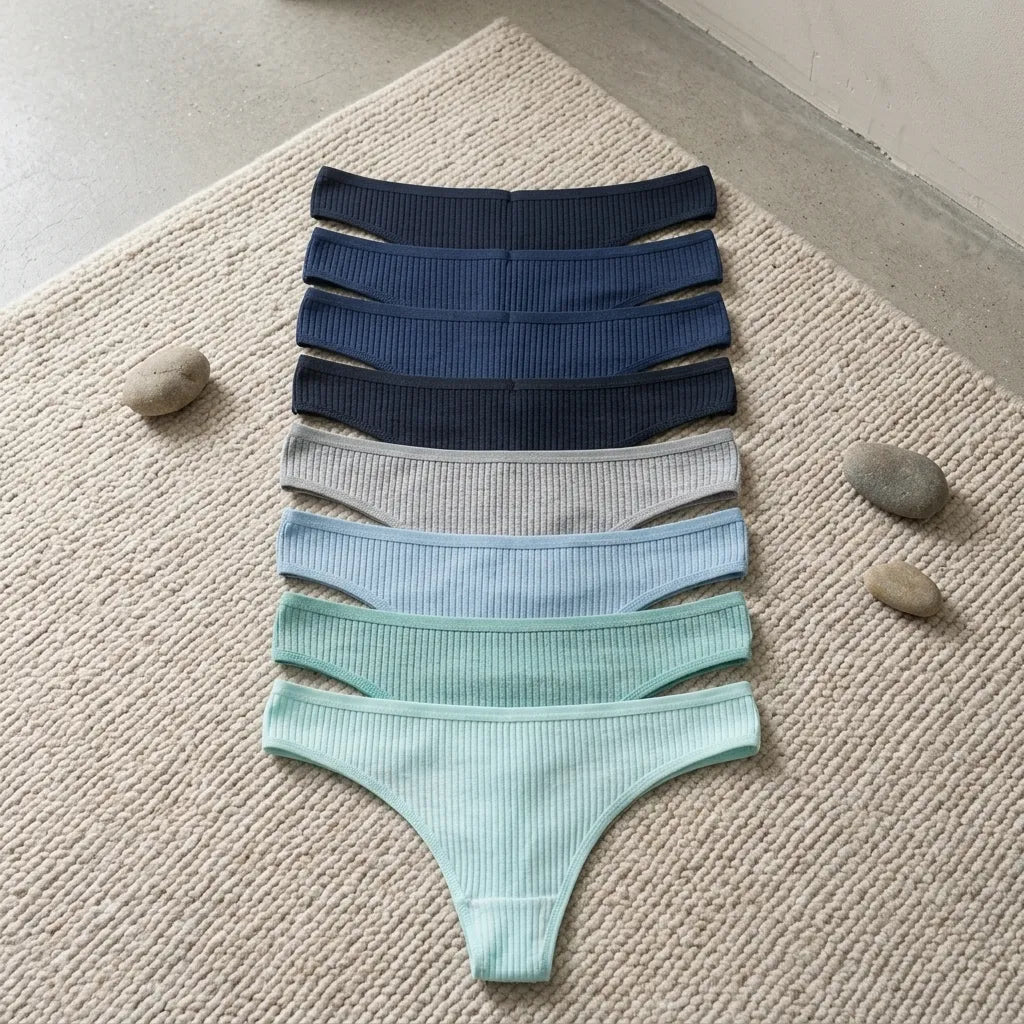 PureOnSkin Women's Premium 100% Cotton Low-Rise Thongs 5-Piece Hypoallergenic Comfort Set