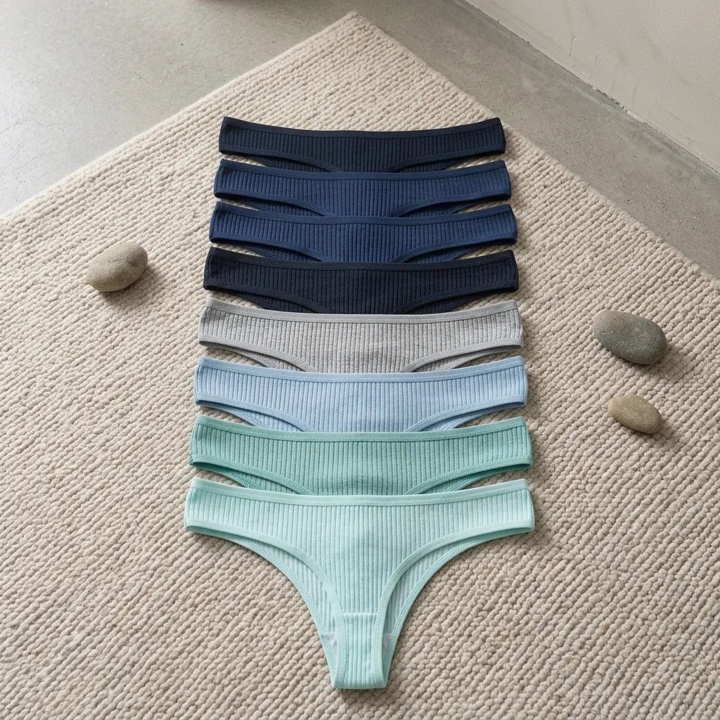 PureOnSkin Women's Premium 100% Cotton Low-Rise Thongs 5-Piece Hypoallergenic Comfort Set