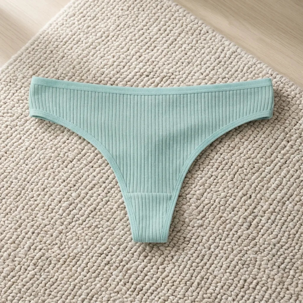 PureOnSkin Women's Premium 100% Cotton Low-Rise Thongs 5-Piece Hypoallergenic Comfort Set
