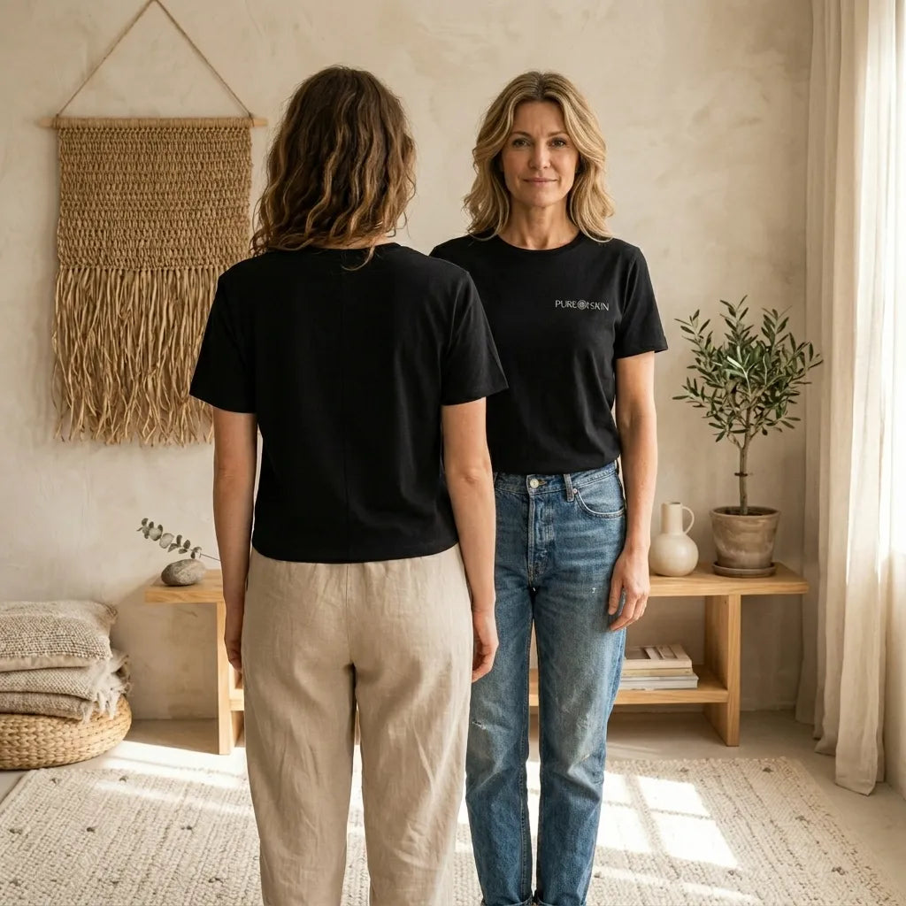 PureOnSkin Friction-Free Women’s Organic Ribbed Neck Cotton T-Shirt for Sensitive Skin & Eczema Comfort