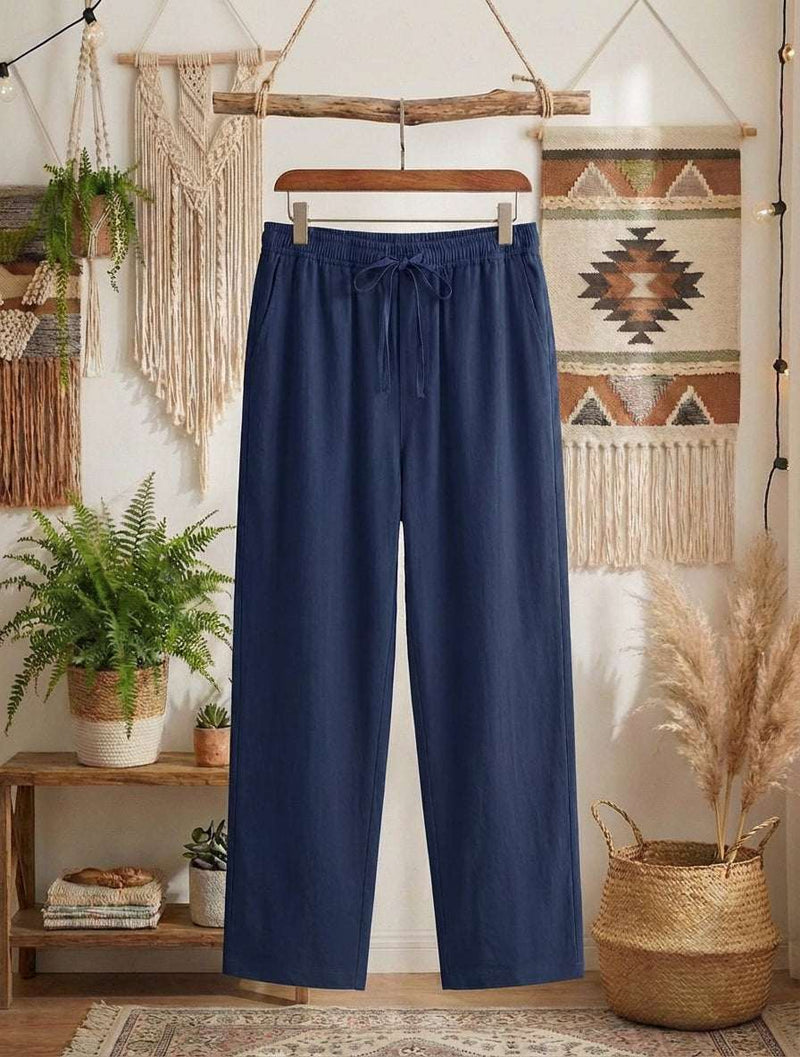 Casual Men Linen Trousers | Lightweight & Breathable – Blue
