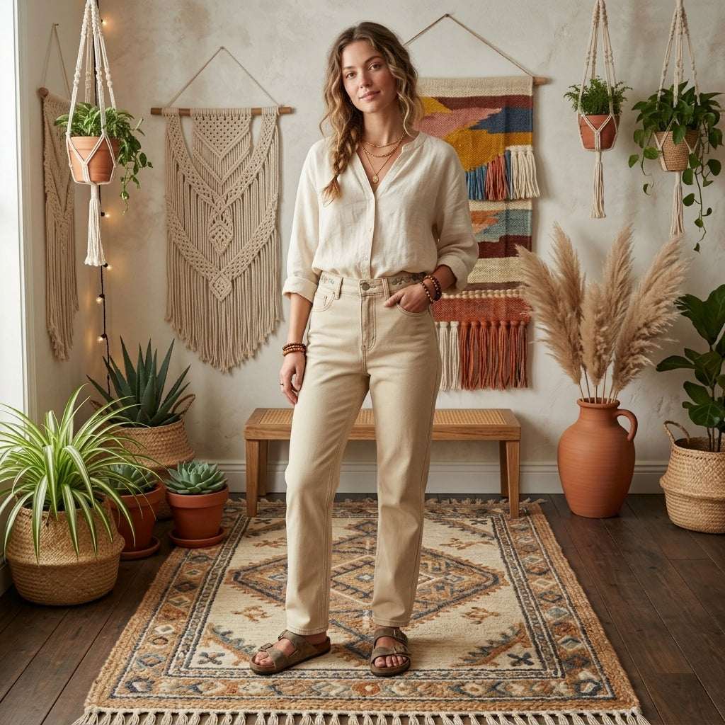 Women's Retro Straight Jeans | 100% Cotton Apricot Denim