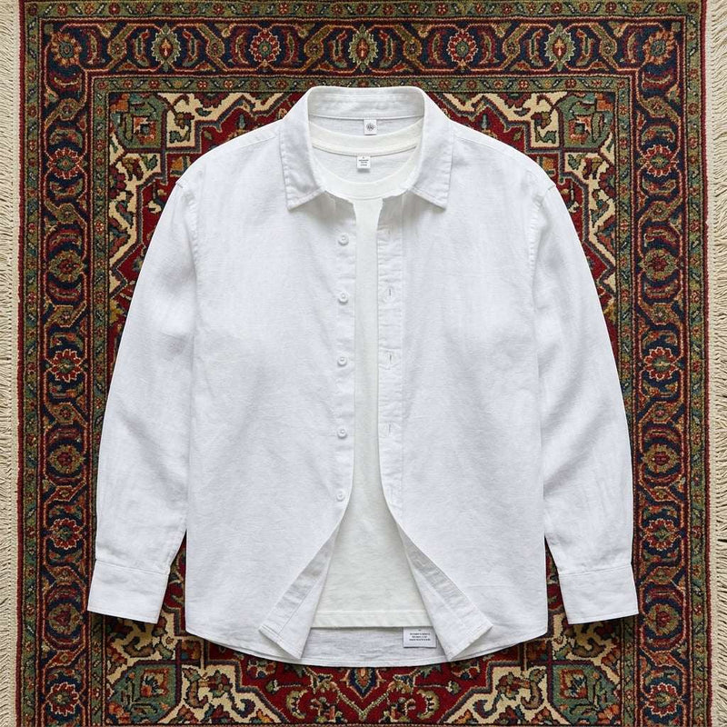 PureOnSkin Breathable Men’s Plus Size Cotton-Linen Button Up Shirt for Sensitive Skin & Eczema Relief – White