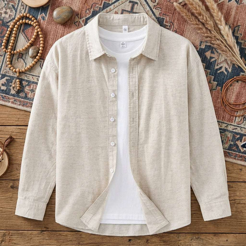 PureOnSkin Breathable Men’s Plus Size Cotton-Linen Button Up Shirt for Sensitive Skin & Eczema Relief – Raw Hemp Color