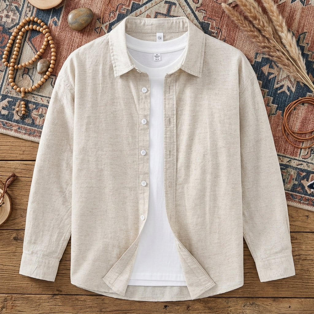 Men’s Plus Size Cotton-Flax Shirt Men’s Plus Size Cotton-Linen Button Up