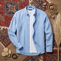 PureOnSkin Breathable Men’s Plus Size Cotton-Linen Button Up Shirt for Sensitive Skin & Eczema Relief