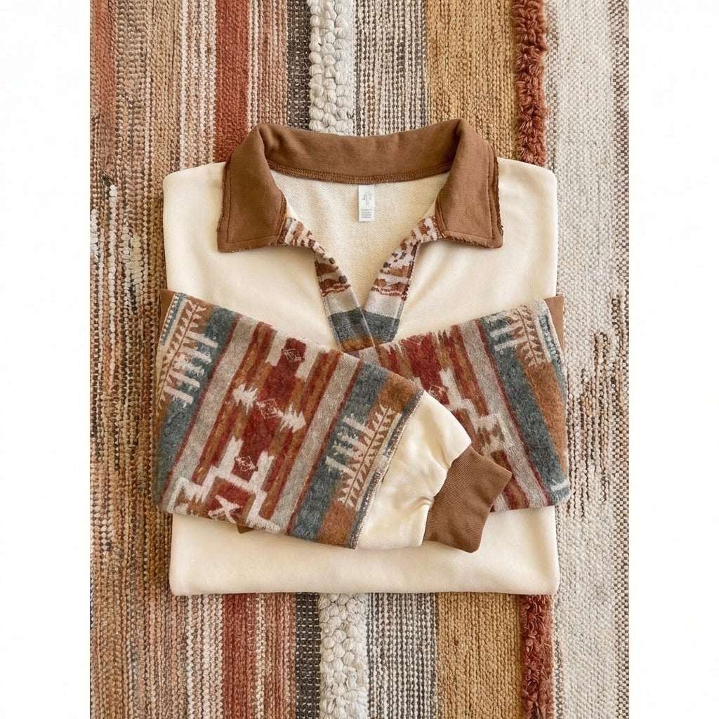 100% Cotton Oversized Aztec Print French Terry Top