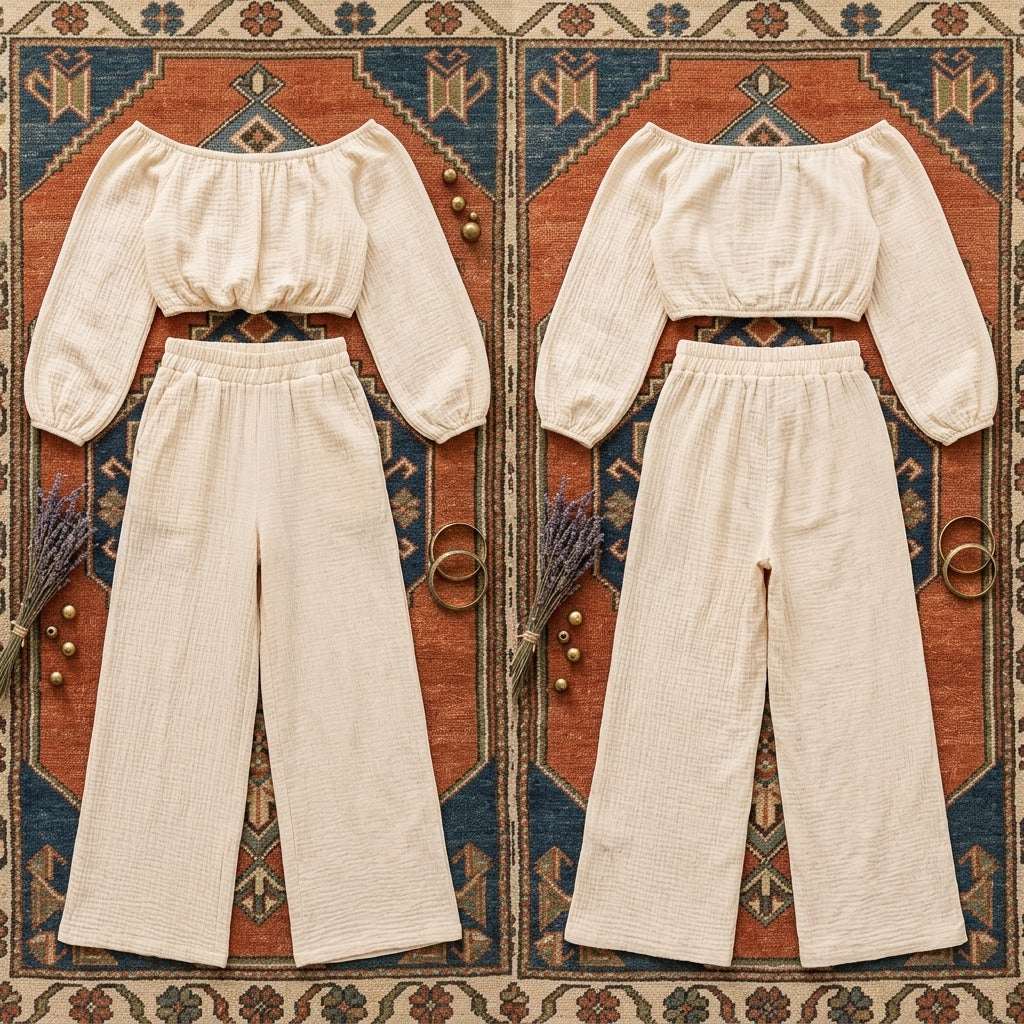 Women’s Off Shoulder Cotton Top and Pants Set – Two Piece Casual Outfit Set