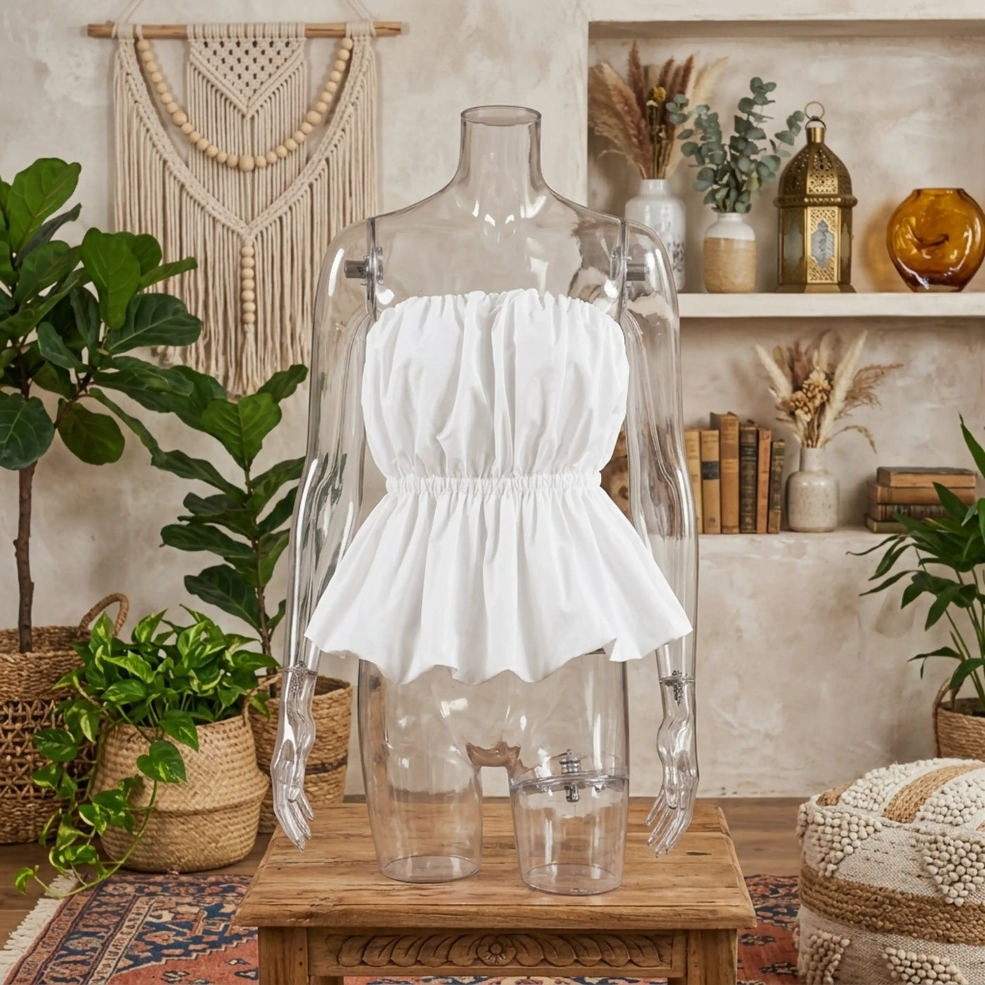 Women’s Ruched Bubble Hem Tube Top – Cotton Strapless Summer Top