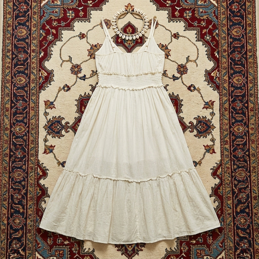 100% Cotton Pearl Accented Floral Midi Dress